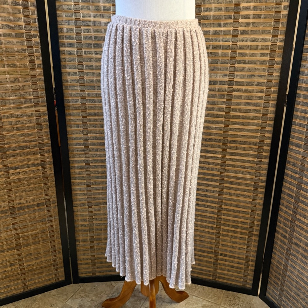 Vintage Maxi Skirt Women S Taupe Boucle Ribbed Knit Wool Blend 90s